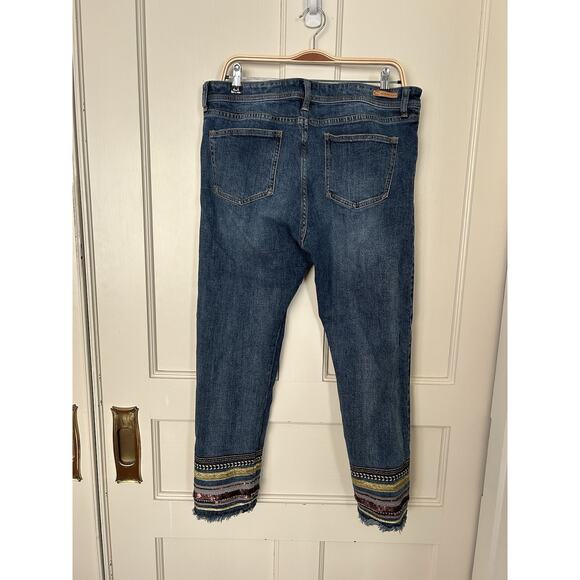 Pilcro Embroidered Sequin High Rise Slim Straight Crop Jeans Womens Size 31 Boho - Picture 4 of 12
